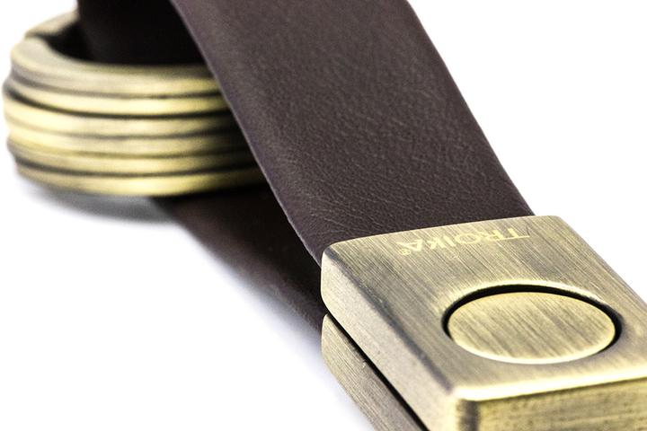 Actual product image Troika TWISTER ANTIK key holder leather loop with "TWIST fastener", brown/antique gold