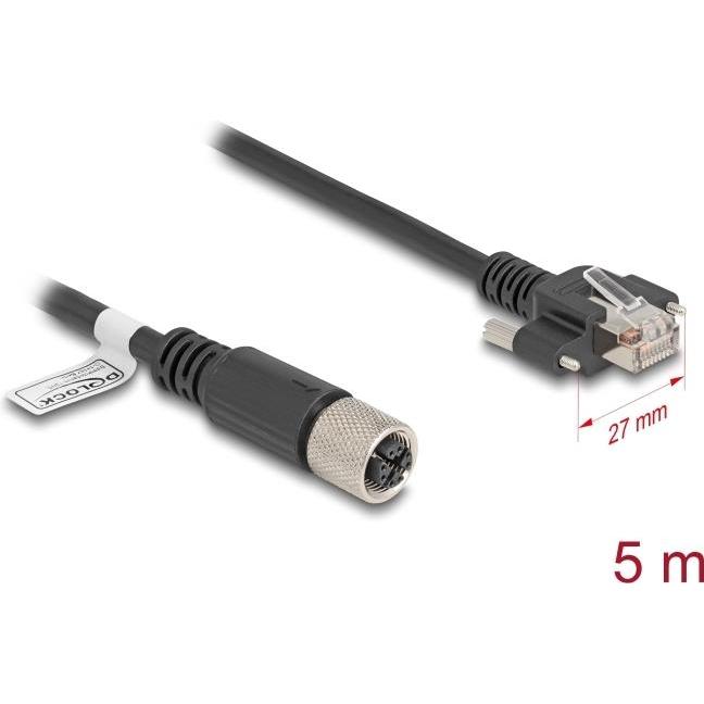 Delock M12 Kabel X-kodiert 8 Pin Buchse zu RJ45 Stecker mit (F/UTP, CAT5e, 5 m), Netzwerkkabel