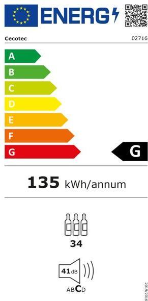 Label énergétique Cecotec Bolero GrandSommelier 34030 Compresseur inox
