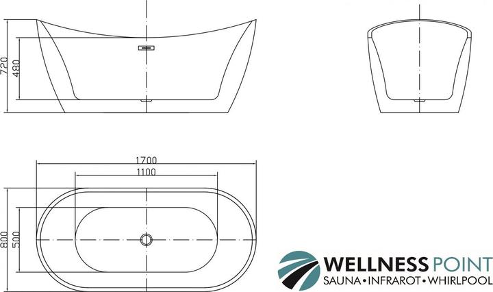 Image du produit PureHaven Baignoire de luxe autoportante en acrylique 170x80cm élégante avec siphon et lumière de protection (200 l, 170 cm, 80 cm)