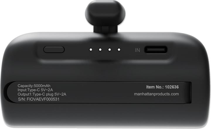 Produktbild Manhattan Powerbank 5000 mAh mit integriertem USB-C-Stecker 10W zur Nutzung als Handyhalterung mit L (5000 mAh, 10 W, 18.50 Wh)