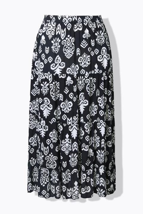 Actual product image Ulla Popken Boho Print Tiered Flounce Panel Skirt (54)