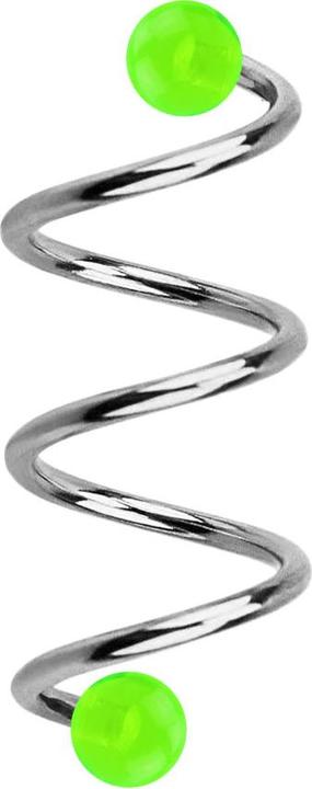 Image du produit Star Piercing Micro spirale argentée avec deux boules vert transparent (sans laiton, Acier chirurgical 316L)