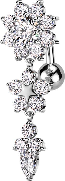 Immagine prodotto Star Piercing Banana in argento con ciondolo a forma di palla con due fiori e foglie in cristalli argento (Ottone, Acciaio chirurgico 316L)