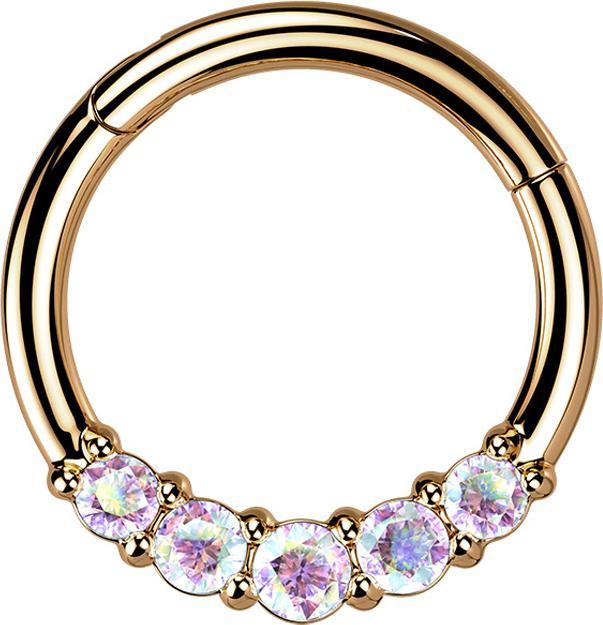 Actual product image Star Piercing Micro segment ring hinged rose gold five crystals multicolour (without brass, Surgical steel 316L)