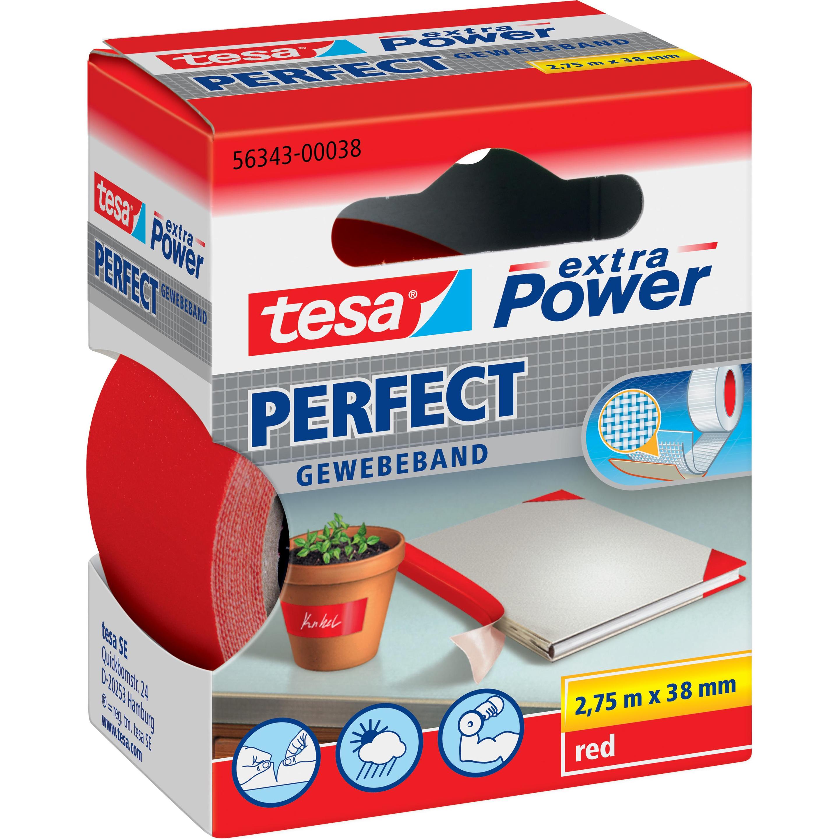 tesa, Klebeband, EXTRA POWER PERFECT Gewebeband, gewebeverstärktes Ductape (38 mm)