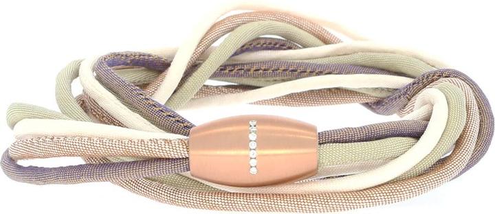Actual product image Xen Silk bracelet brown/cream/green with 7 diamonds Magnetic clasp Lengths to choose from (65 cm, Stainless steel)