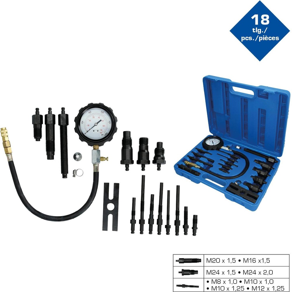 Brilliant Tools, Fahrzeug Werkzeug, Kompressionstester-Satz für Diesel Motoren, 18-tlg