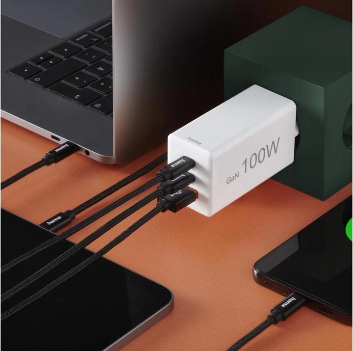 Actual product image Hama GaN quick charger, 2x USB-C PD, 1x USB-A Q (100 W)