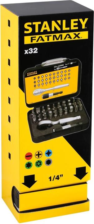 Produktbild Stanley 1/4" BitSatz, 25 mm, mit MiniUmschaltknarre, 32teilig (Innensechsrund TX)