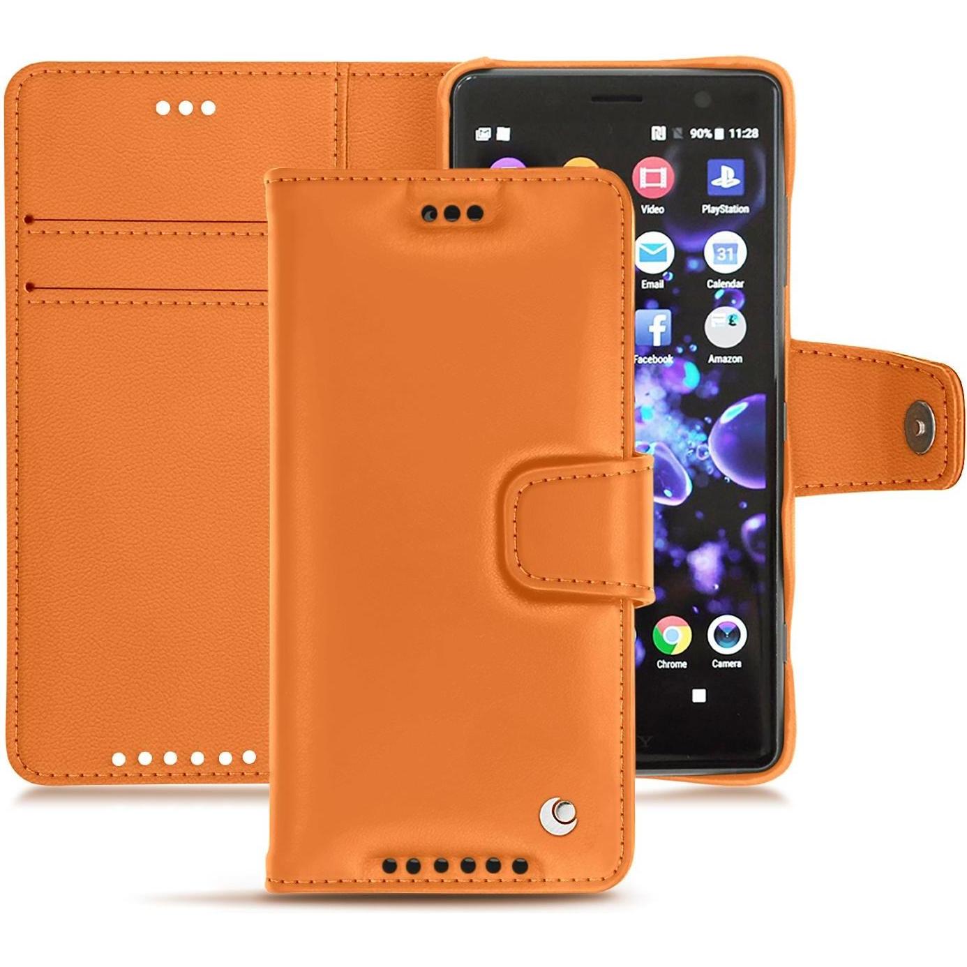 Noreve Lederschutzhülle Wallet (Sony Xperia XZ2 Compact), Smartphone Hülle, Orange
