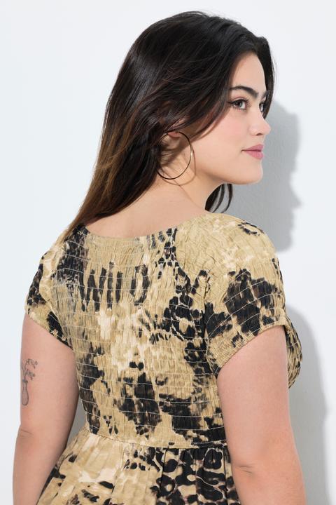 Image du produit Angel of Style Robe maxi en jersey, mélange d'imprimés léopard, corsage smocké et coupe évasée (46)