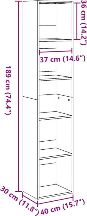 Produktbild VidaXL Bücherregal Regal Standregal Büroregal Aufbewahrungsregal Artisan-Eiche (40 x 30 x 189 cm)