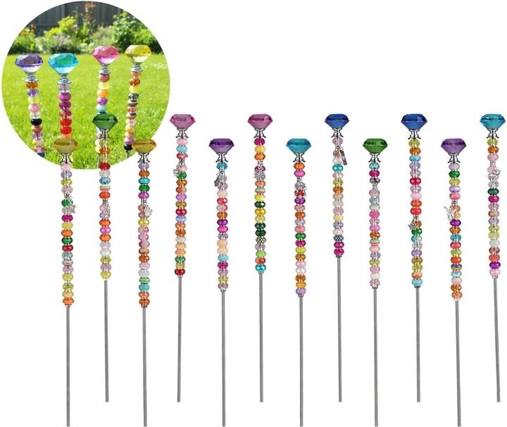 Hermex 12er Set Gartenstecker Kristall Dekostecker Gartenstab Pflanzenstecker