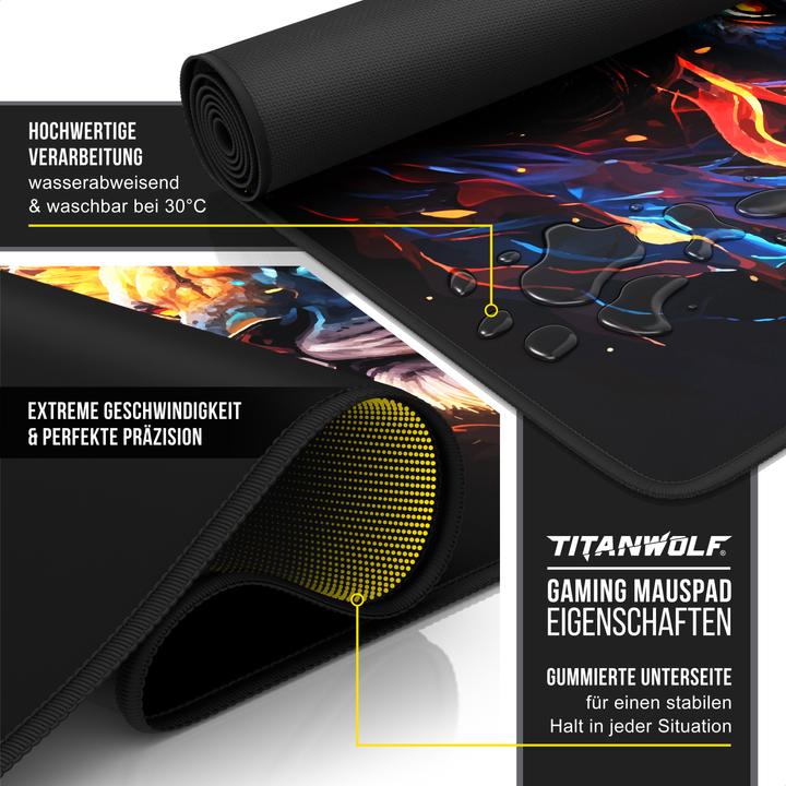 Actual product image Titanwolf Gaming mouse pad, 900 x 400mm XXL speed gaming mouse mat, mouse pad extra large surface, Fire Lion (XXL)