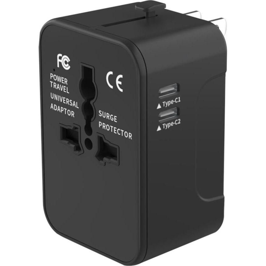 Techsuit, Adattatore da viaggio, - Travel Adapter (HHT202-2C) - 2 x USB-C, EU, UK, AUS, US - Black