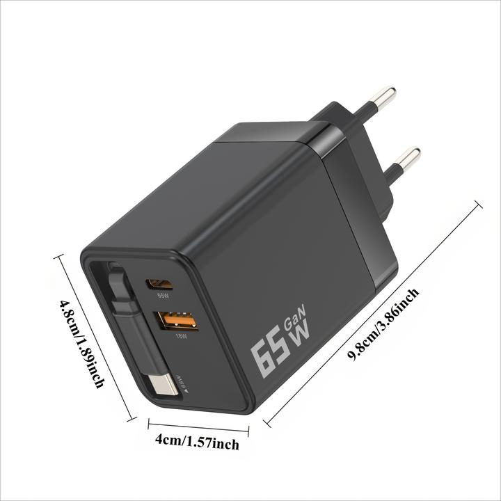 Image du produit PhoneLook Chargeur rapide multiports PD 65W avec câble USB-C intégré (65 W)