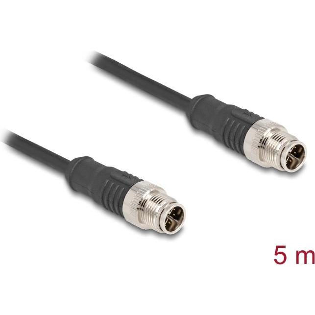 Delock M12 Kabel X-kodiert 8 Pin Stecker zu Stecker PVC 5 m (S/FTP, CAT5e, 5 m), Netzwerkkabel