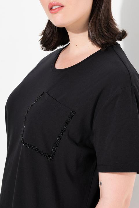 Produktbild Ulla Popken T-Shirt, Brusttasche, Perlen, Oversized, Rundhals, Halbarm (62)