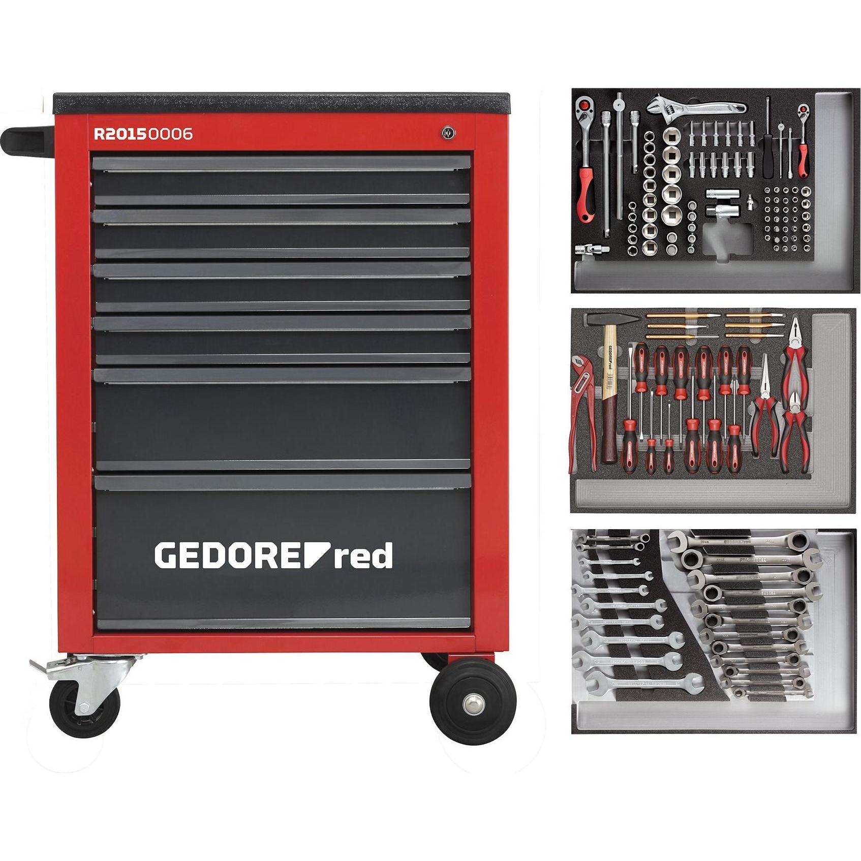Gedore Red, Werkzeugwagen + Montagewagen, red R21560004 Werkzeugsatz im Werkstattwagen MECHANIC rot 129-teilig (129 x)