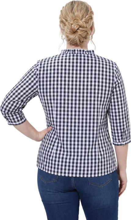 Actual product image Ulla Popken Checked Ruffle Trim 3/4 Sleeve Button-Down Shirt (46)