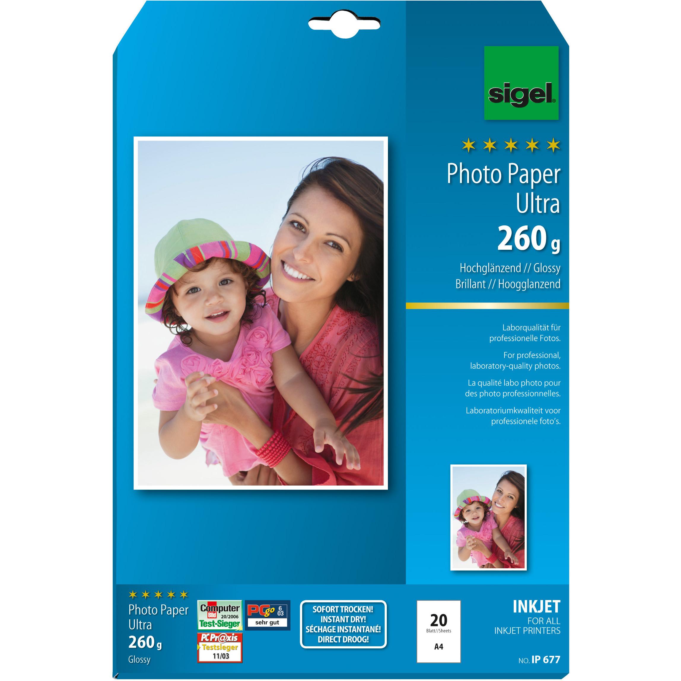 Sigel Inkjet Ultra (260 g/m², A4, 20 x), Fotopapier, Weiss
