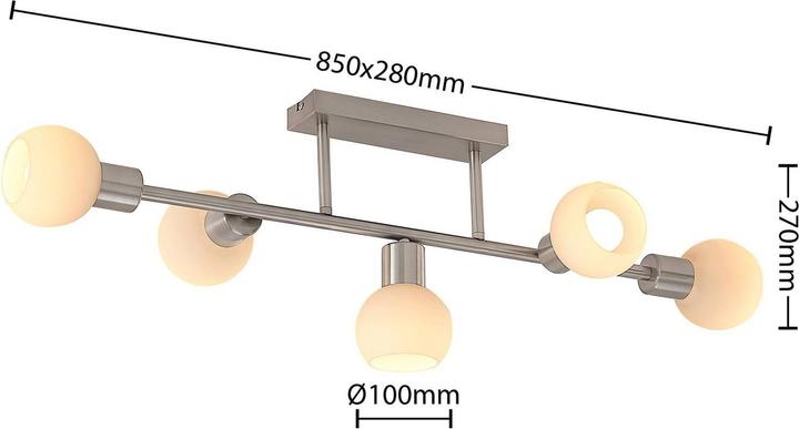 Actual product image Lindby Biscala LED ceiling lamp 5fl. nickel/opal (2350 lm, E14)