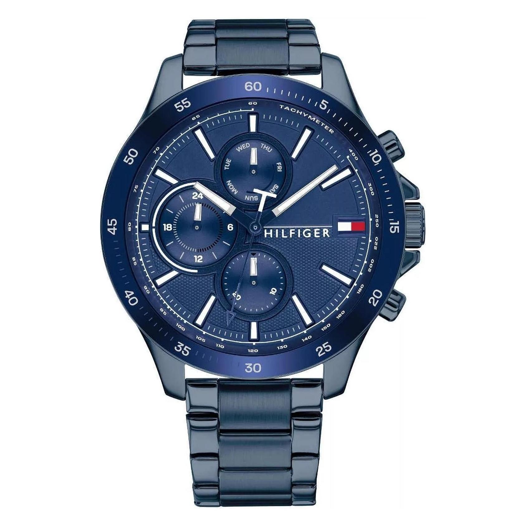Tommy Hilfiger, Armbanduhr, Bank, Blau, (Analoguhr, 46 mm)