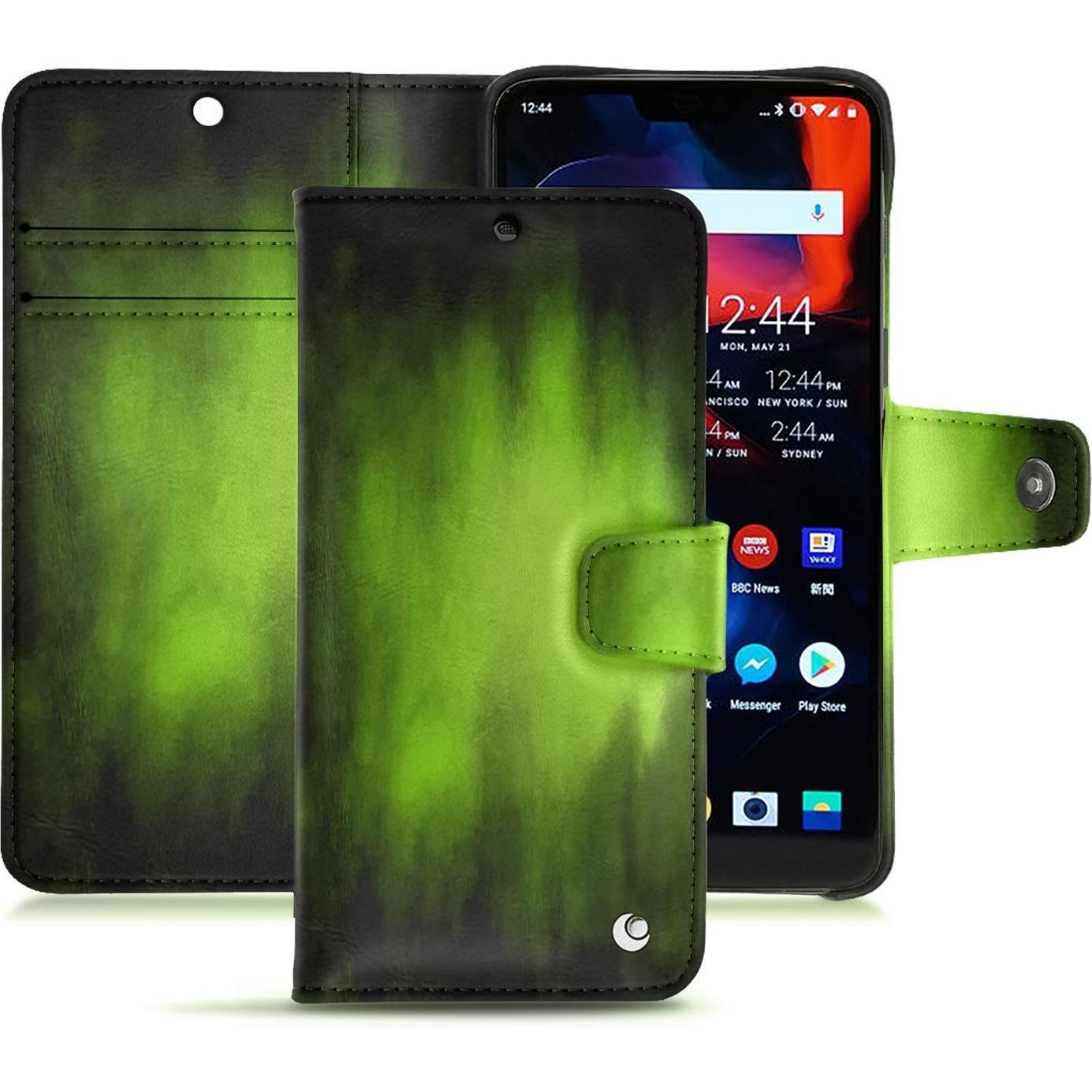 Noreve Lederschutzhülle Wallet (OnePlus 6), Smartphone Hülle, Grün