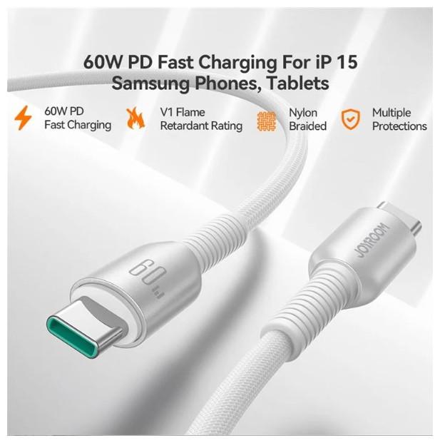 Produktbild Joyroom S-A51 Cutting-Edge Series 60W Fast Charging Data Cable (Type-C to Type-C) 1.2m-Light Gray (1.20 m, 60 W)