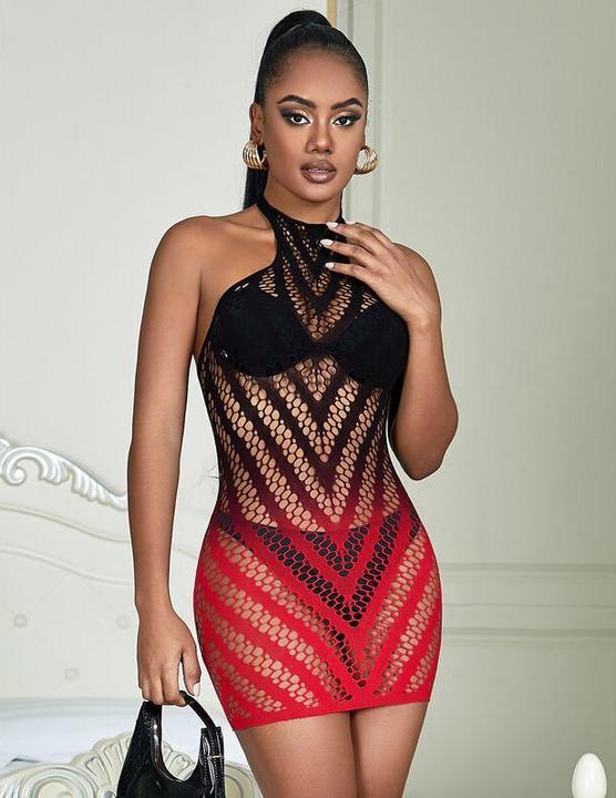 Produktbild Subblime 952242 Roter Und Schwarzer Bodystocking Aus Elastischem Netz Mit Abgeschnittenem Degrad E (S)