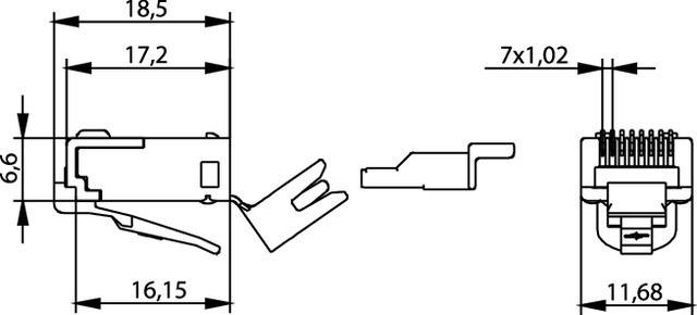 Image du produit Telegärtner Cat.6 RJ45 plug, entièrement blindé, MP8 FS modular plug 8-pin without grommet, with wire presorting (Câble réseau Connecteur)