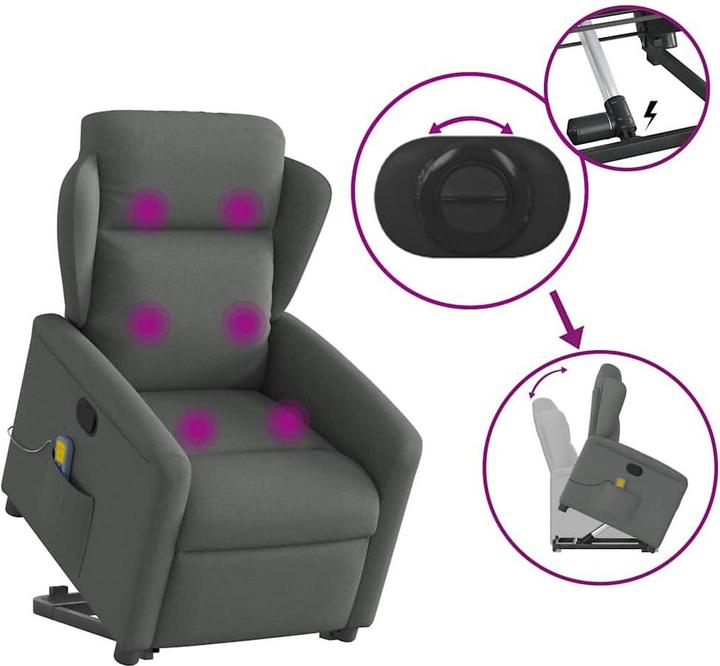 Immagine prodotto vidaXL Poltrona massaggiante con ausilio per la risalita in tessuto grigio scuro