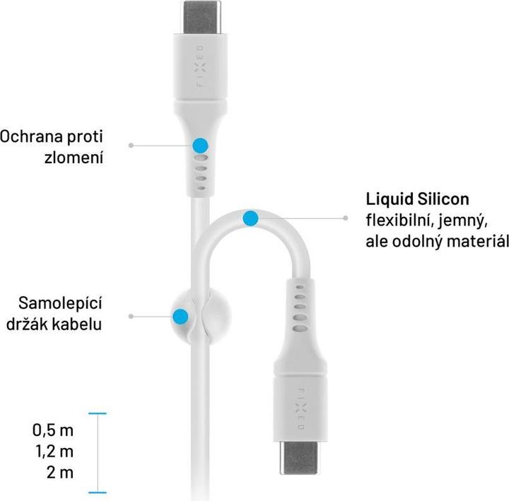 Productafbeelding Fixed Vloeibare Siliconen Kabel USB-C/USB-C, 2m, 60W, wit (2 m, 60 W)