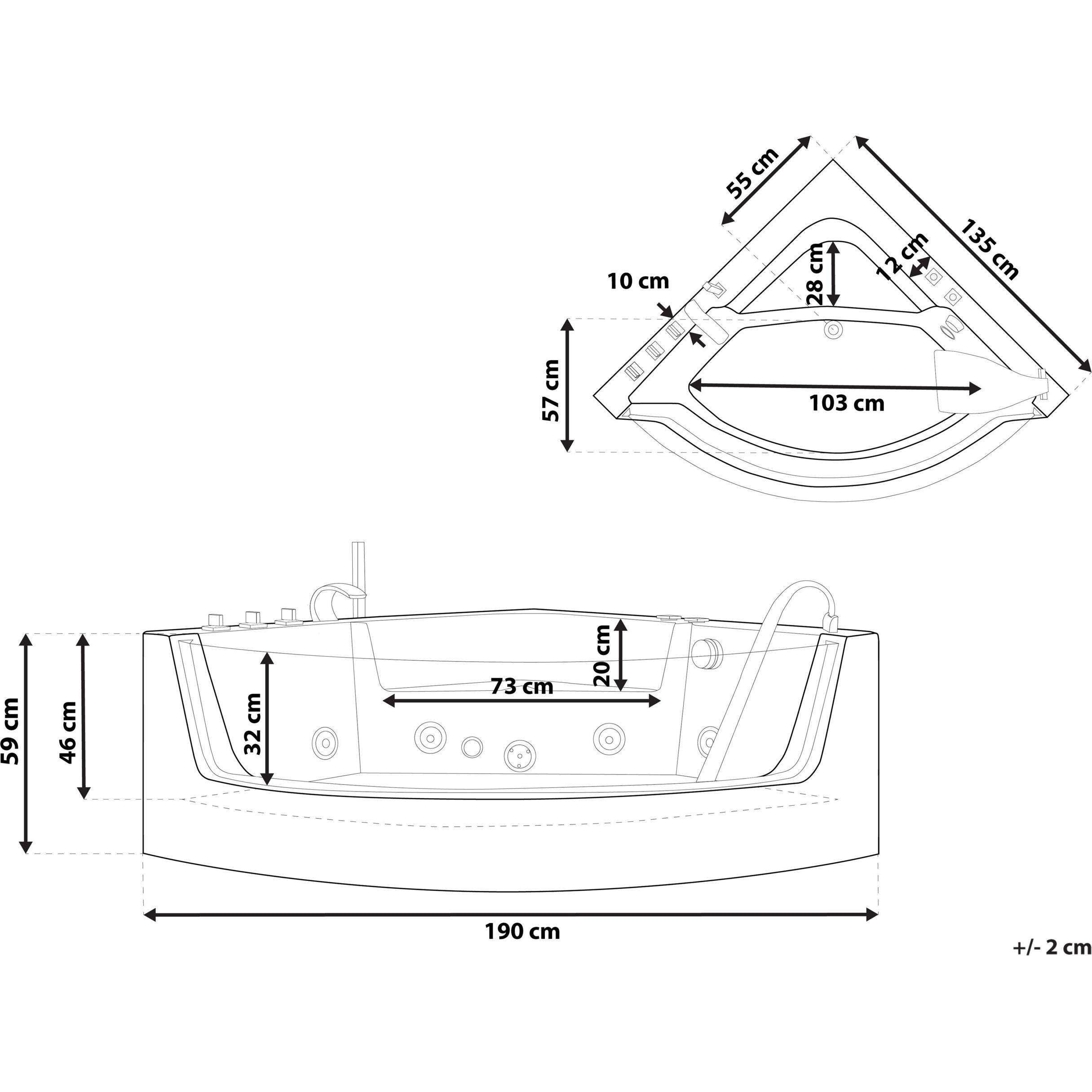 Thumbnail - Beliani, Badewanne, Whirlpool Badewanne schwarz Eckmodell mit LED 190 x 135 cm MARINA (260 l, 135 cm)
