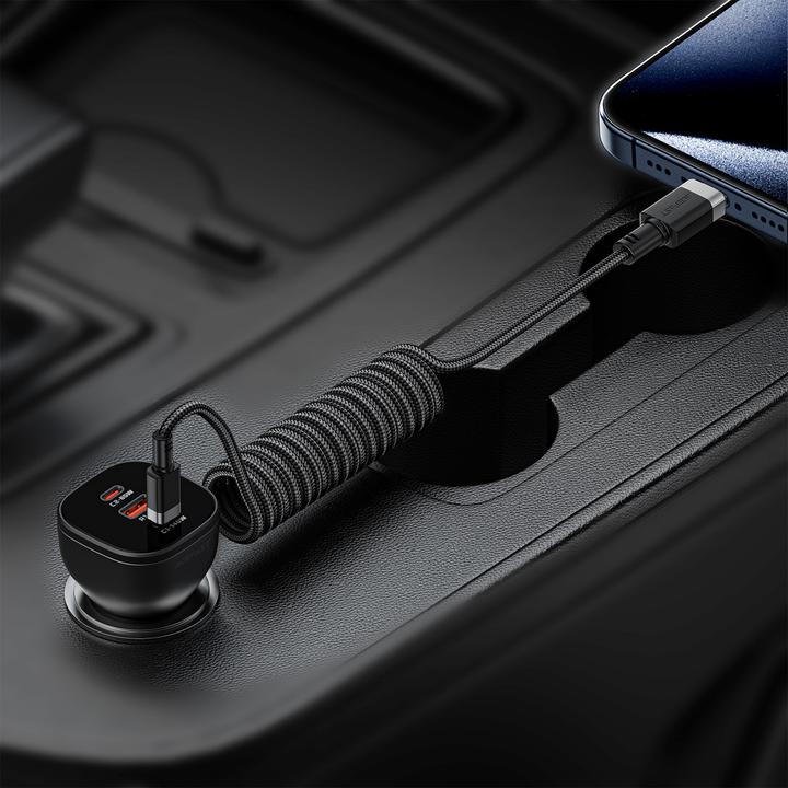 Produktbild Acefast C14-03 USB-C - USB-C Spring Cable 480Mb/s 3A 1.2m - Black (1.20 m, USB 2.0, 60 W)