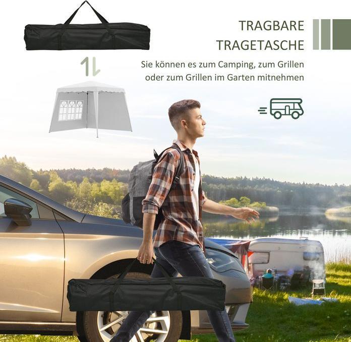 Produktbild Swisshandel24 Faltpavillon wasserdicht, 2,4x2,4m, UV 50+, höhenverstellbar, mit Abspannseilen, Erdnägeln, Seitenwa (240 cm, 240 cm)