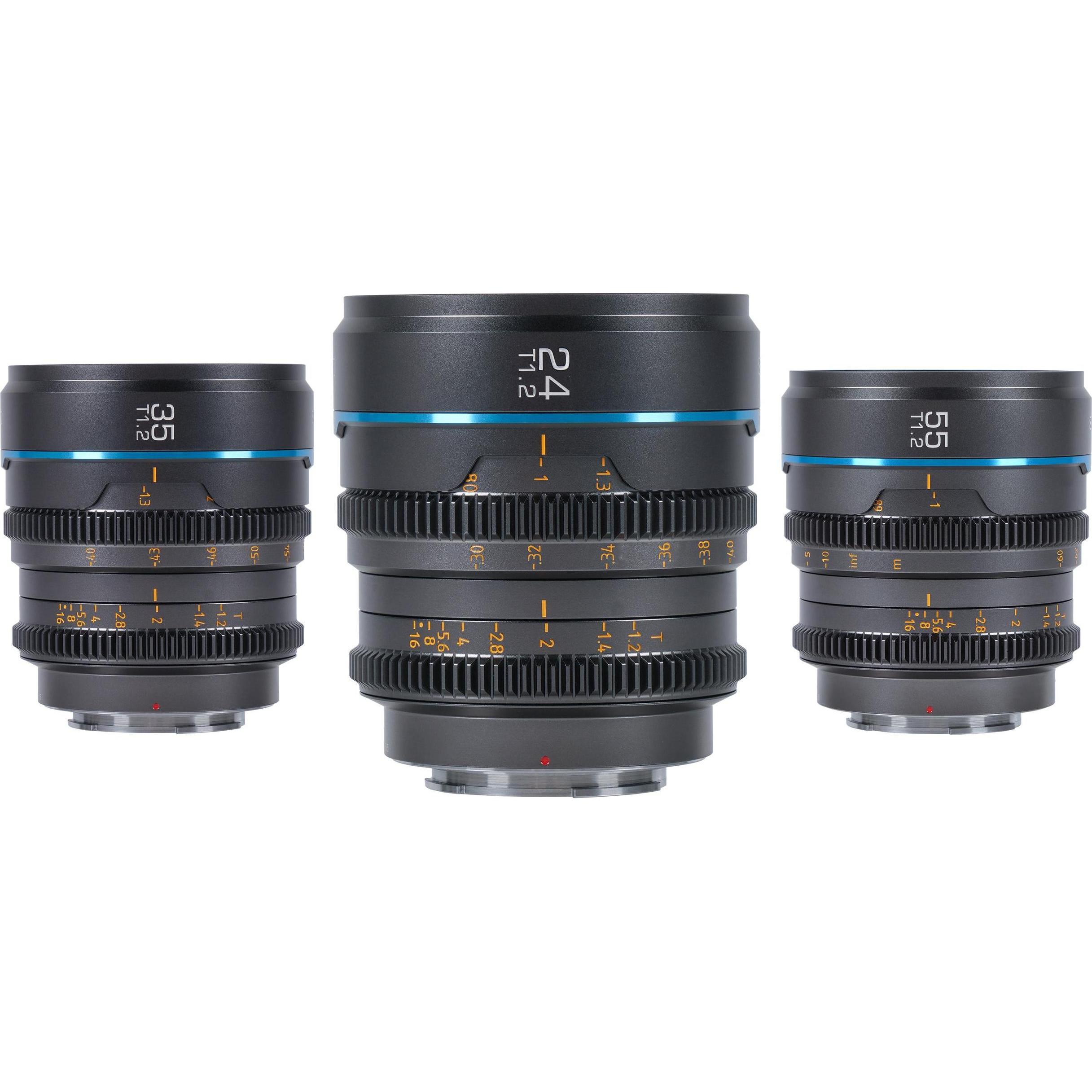 Sirui MS-3SEG Nightwalker Series 24, 35&55mm T1.2 S35 Manual Focus Cine Lens Bundle (E Mount, Gun Me (Sony E, APS-C / DX...