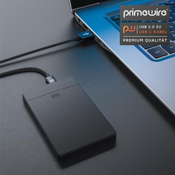 Produktbild Primewire USB-C 3.1 Kabel - Typ C zu Typ A Datenkabel, Ladekabel - Nylonmantel - bidirektional - Geschirmt (1 m, USB 2.0)