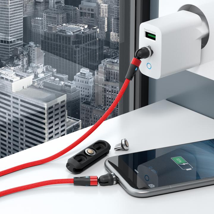 Produktbild RealPower Magentic cable,1m,2x magnetisch,rot mit Adaptern (1 m)