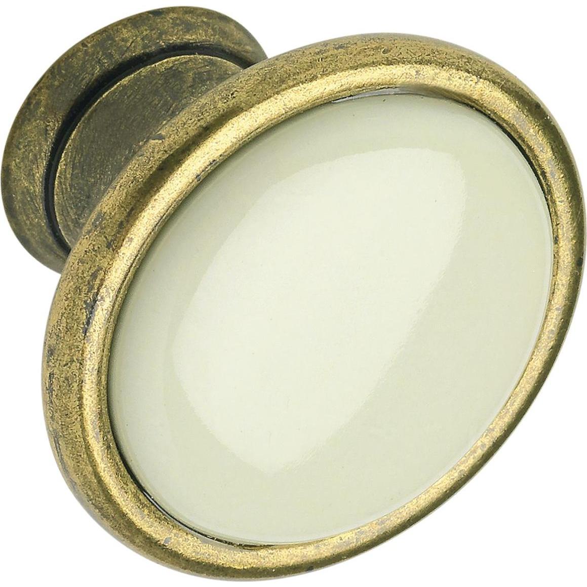 Siro, Möbelgriff, Knopf Oxnard ø 29 mm, Porzellan/ZN hellbeige/altmessing brüniert