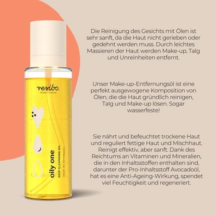 Produktbild Resibo Oily One Cleansing Oil Naturkosmetik Gesichtsreinigung Gesichtsöl Porenreiniger Mitesserentfernung (Reinigungsöl, 100 ml)