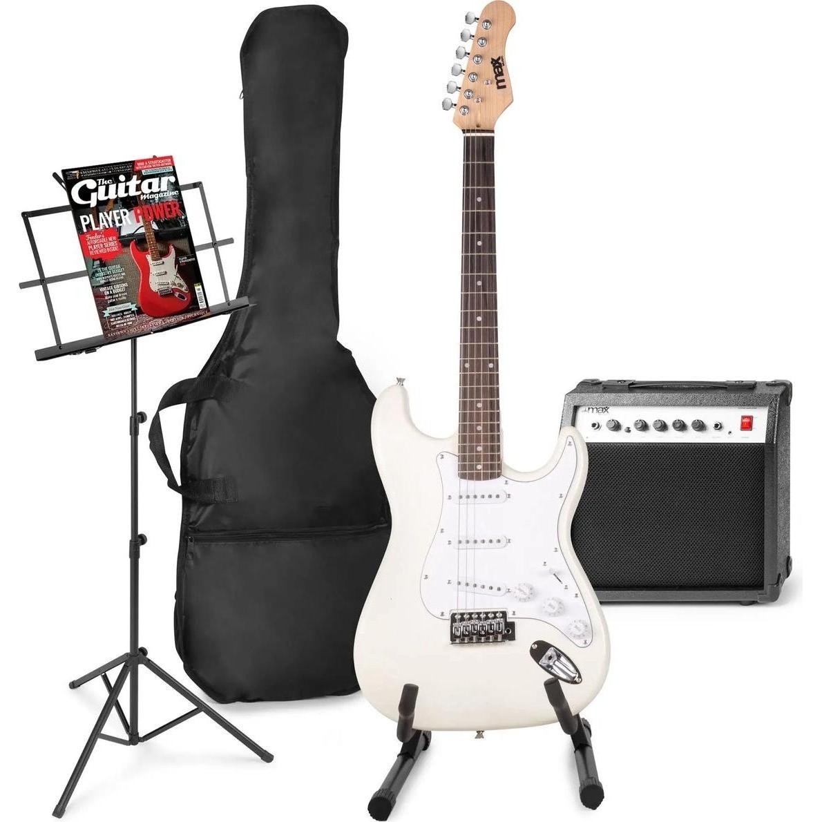 Max E -Gitarre mit Gitarrenverstärker - Gigkit - Perfekt für Anfänger - inkl. (Chitarra elettrica, Acero, Tiglio), Chitarra, Bianco