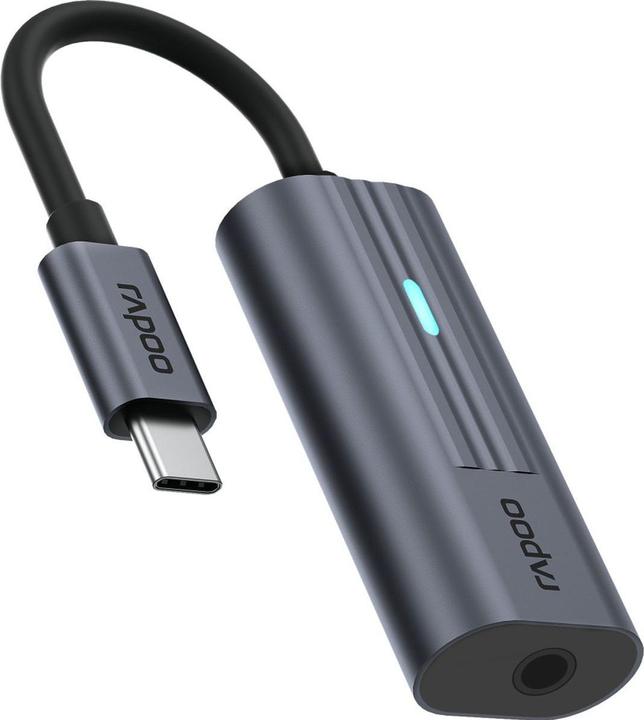 Actual product image Rapoo USB-C adapter, USB-C to 3.5 mm audio, grey