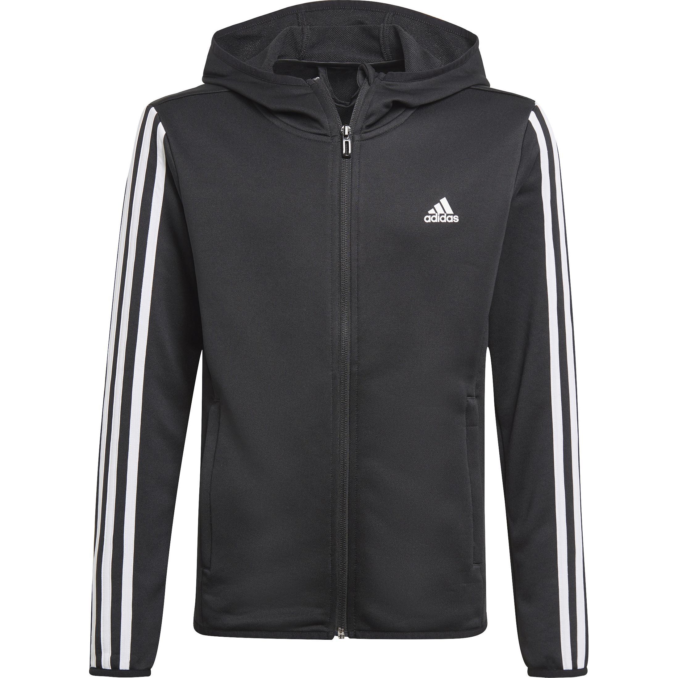 adidas, Unisex, Pullover, Boy's 3 Stripes Full Zip Hoodie, Weiss, Schwarz, (134)