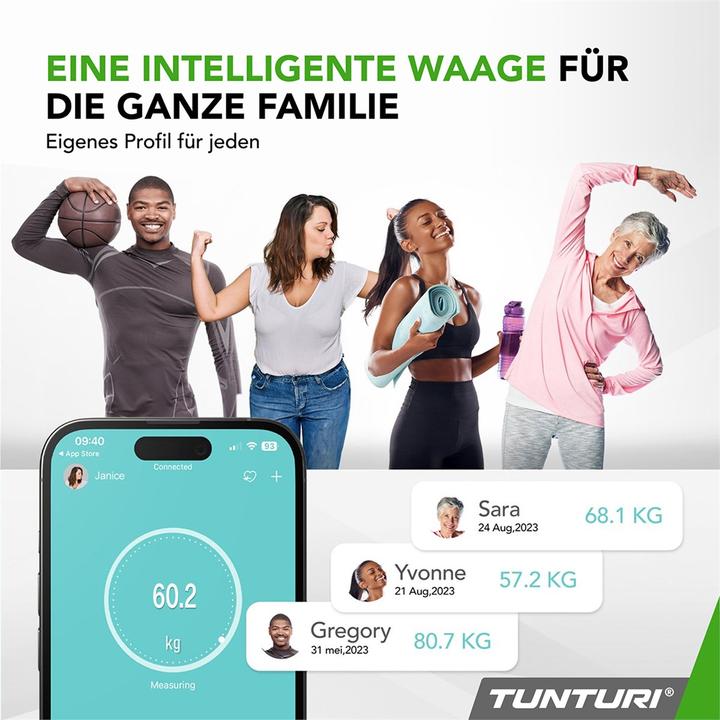 Actual product image Tunturi SC30 Intelligente Analyse-Waage mit APP (180 kg)