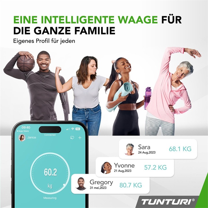 Produktbild Tunturi SC30 Intelligente Analyse-Waage mit APP (180 kg)