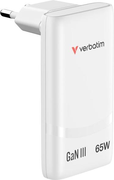 Productafbeelding Verbatim GaN III Fold 'n' Go Charger 2 Port 65W USB-C white (65 W)