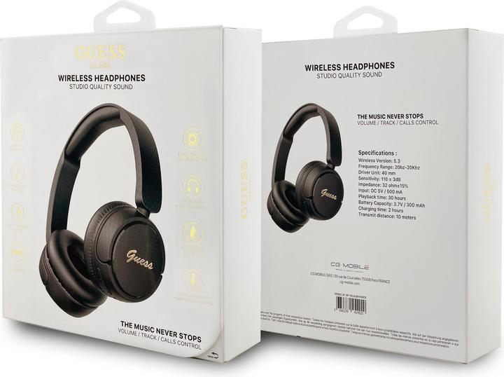 Productafbeelding Guess Headphones Bluetooth 5.3 Metal Logo Script black (30 h, Draadloze)