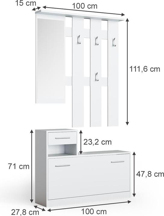 Produktbild Vicco Garderobe Billy, Weiss, 100 x 111.6 cm